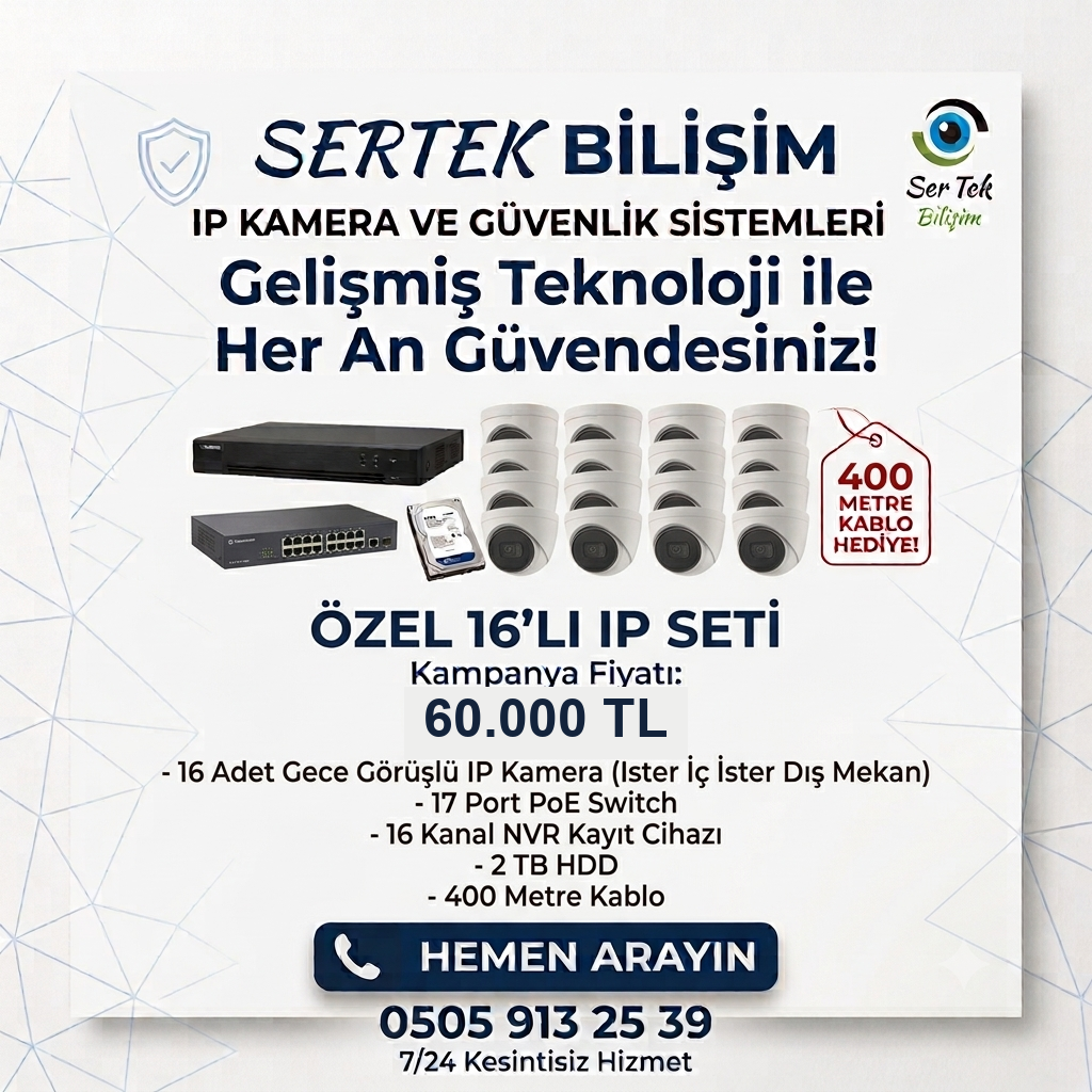 16'lı IP Kamera Seti - Sertek Bilişim kurumsal güvenlik paketi