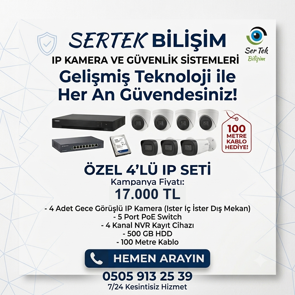 4'lü IP Kamera Seti - Sertek Bilişim güvenlik kamera paketi